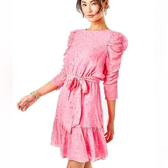 Lilly Pulitzer Chianna Silk Belted Mini Dress in Coral Sands.Size 4 - Picture 4 of 16